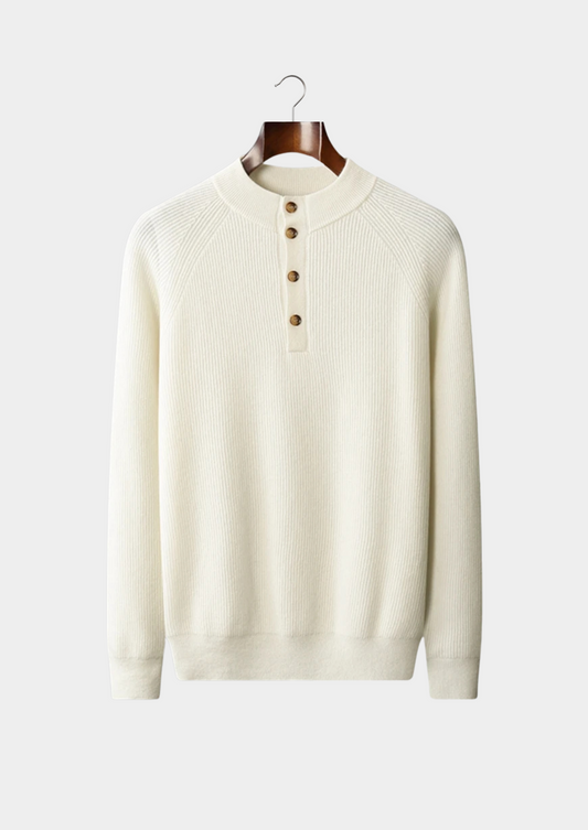 Premium Cashmere Classic Ribbed Henley Sweater | Apuro