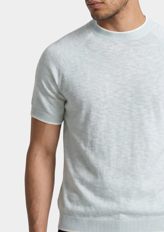 Capri Ice Blue Linen Contrast T-Shirt | Apuro