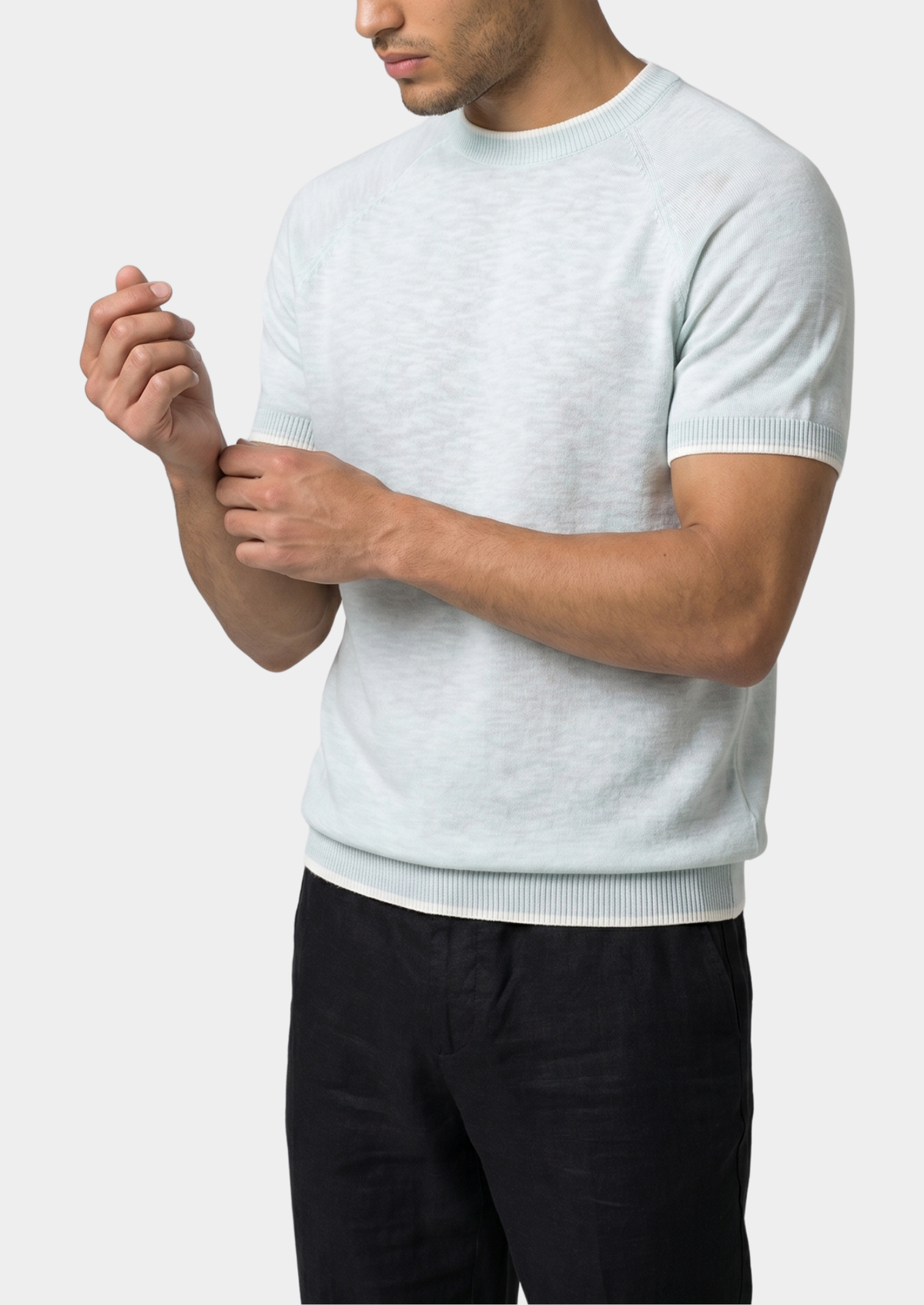 Capri Ice Blue Linen Contrast T-Shirt | Apuro