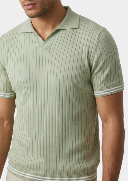 Pierre Pistache Ribbed Buttonless Polo | Apuro