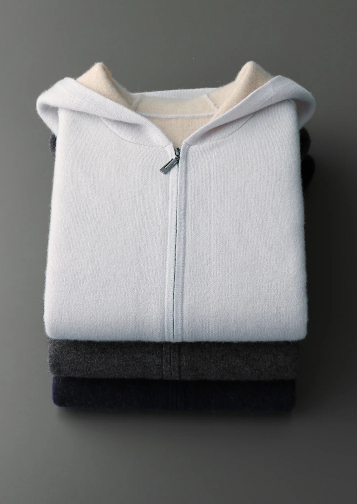 Premium Cashmere Two-Tone Zipper Hoodie | Apuro