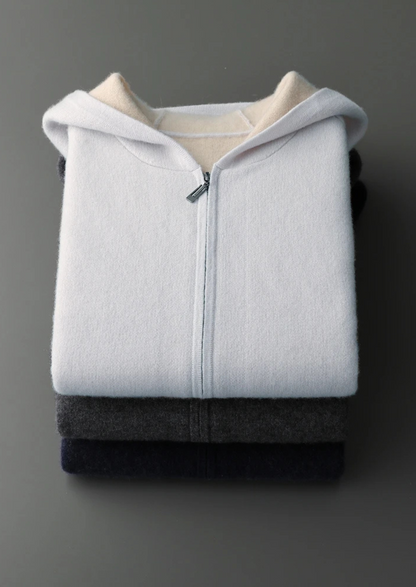 Premium Cashmere Two-Tone Zipper Hoodie | Apuro
