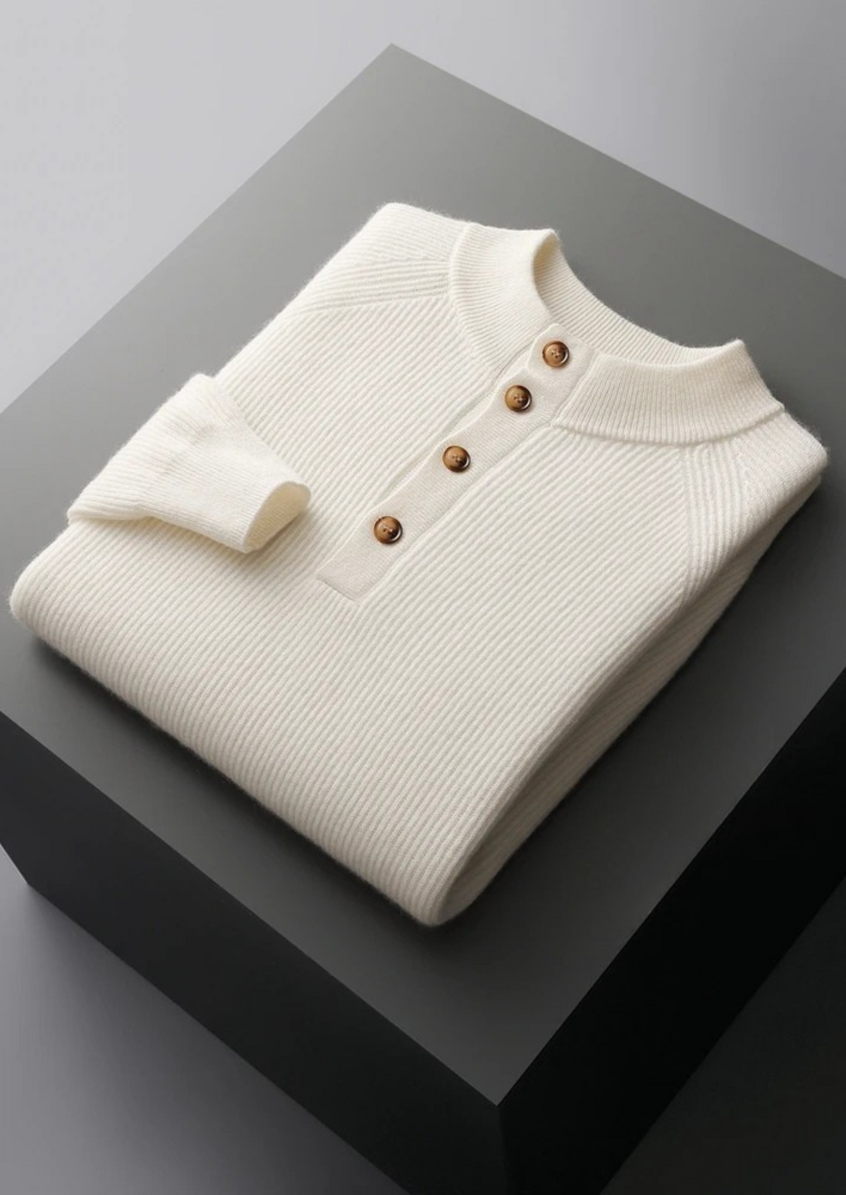 Premium Cashmere Classic Ribbed Henley Sweater | Apuro
