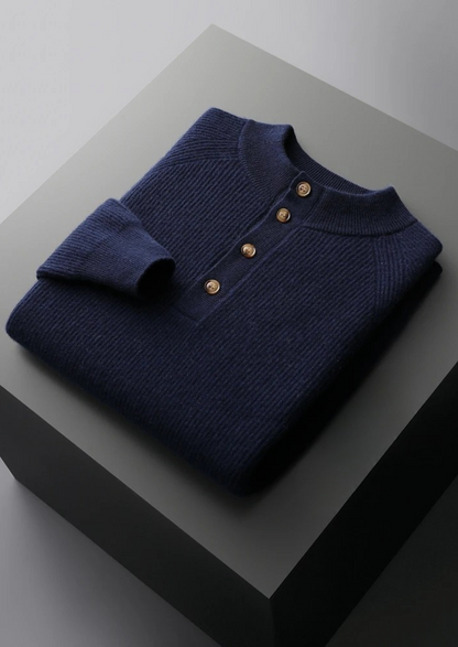Premium Cashmere Classic Ribbed Henley Sweater | Apuro