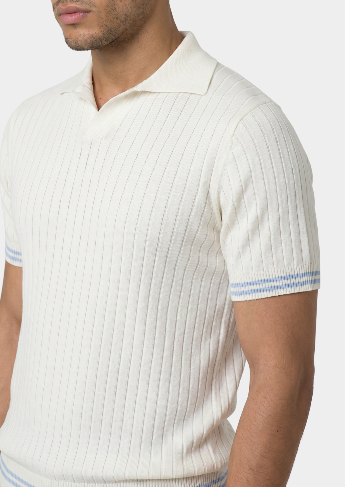 Pierre Ivory Ribbed Buttonless Polo | Apuro