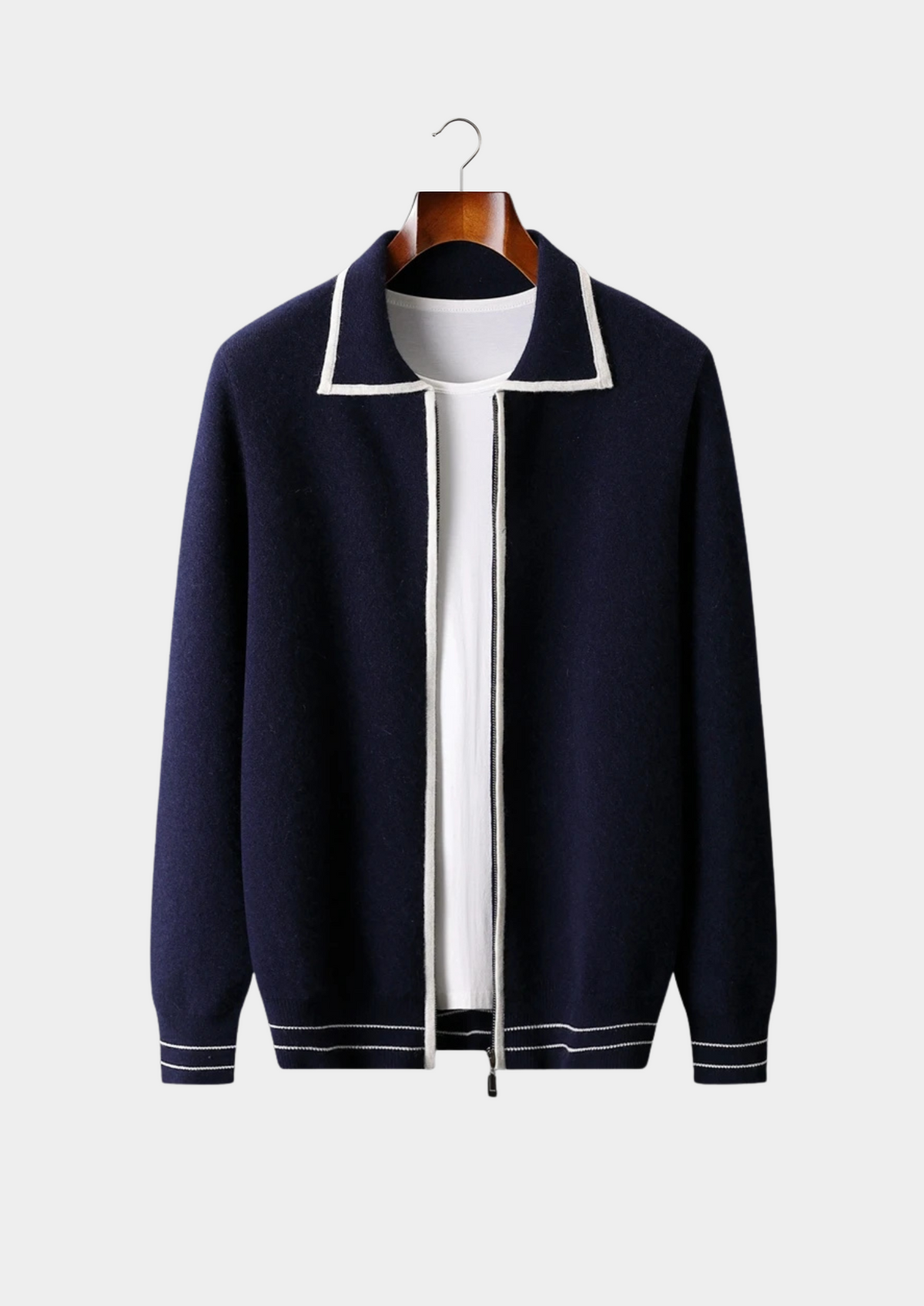 Pure Extra-Fine Merino Wool Two-Tone Polo Cardigan | Apuro