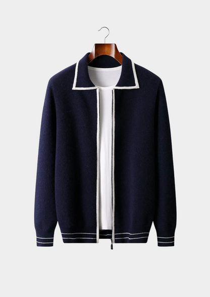 Pure Extra-Fine Merino Wool Two-Tone Polo Cardigan | Apuro