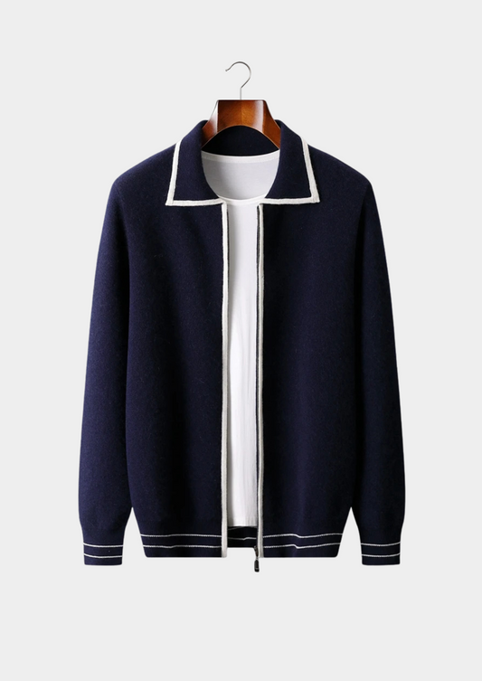 Pure Extra-Fine Merino Wool Two-Tone Polo Cardigan | Apuro