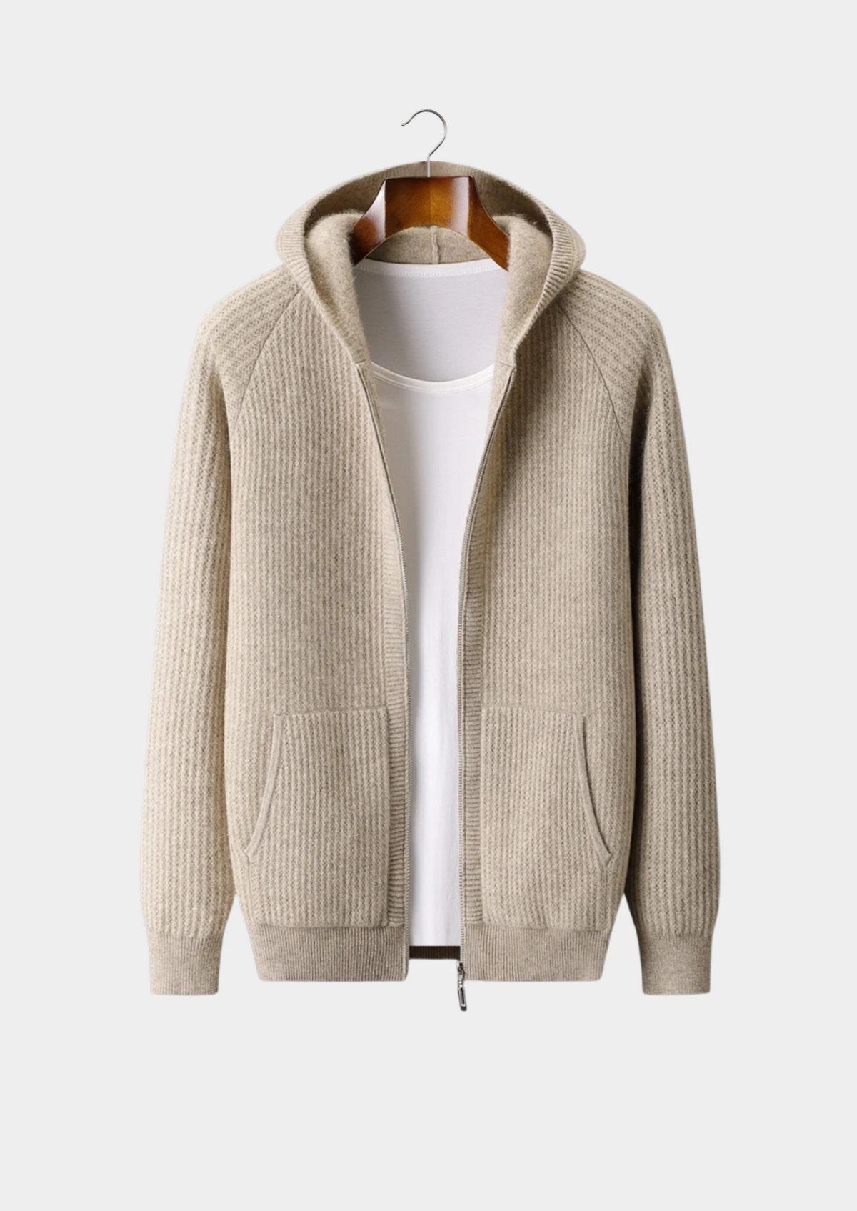 Pure Extra-Fine Merino Wool Ribbed Zipper Hoodie | Apuro