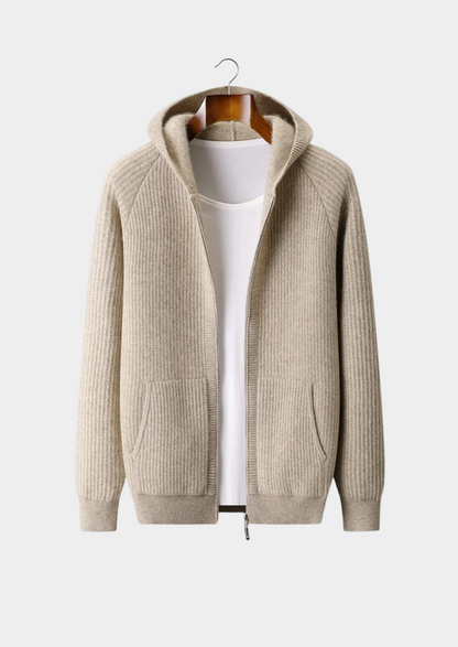 Pure Extra-Fine Merino Wool Ribbed Zipper Hoodie | Apuro