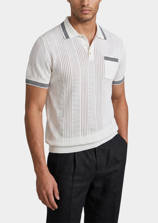 Leon White Open Knit Lightweight Polo | Apuro