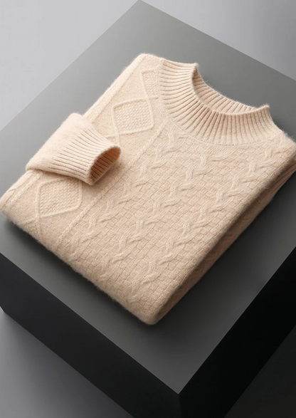 Pure Extra-Fine Merino Wool Jacquard Mockneck | Apuro