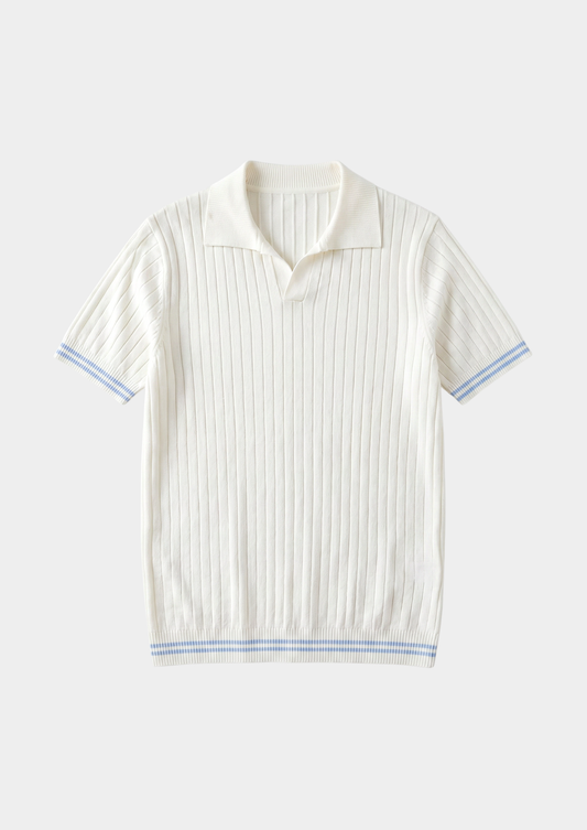 Pierre Ivory Ribbed Buttonless Polo | Apuro