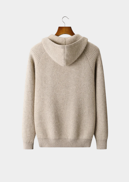 Pure Extra-Fine Merino Wool Ribbed Zipper Hoodie | Apuro