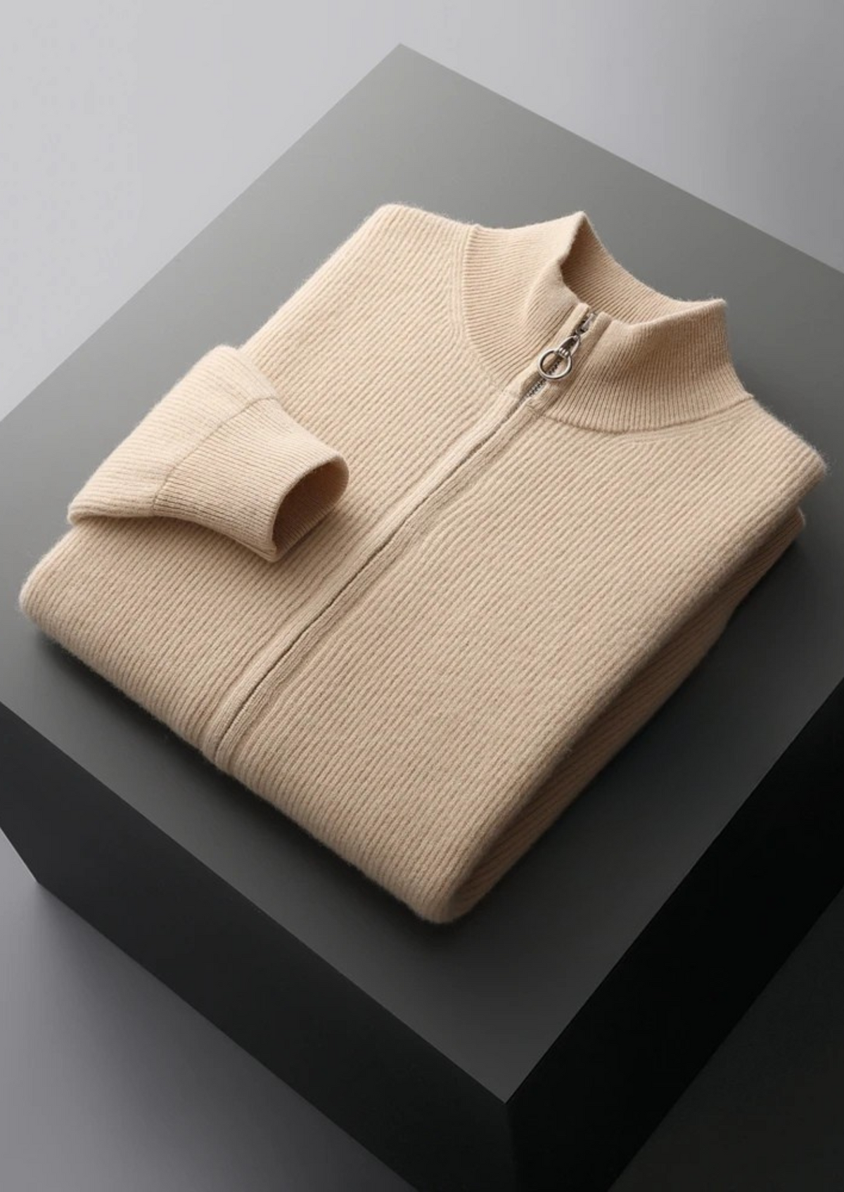 Pure Extra-Fine Merino Wool Ribbed Zip Cardigan | Apuro