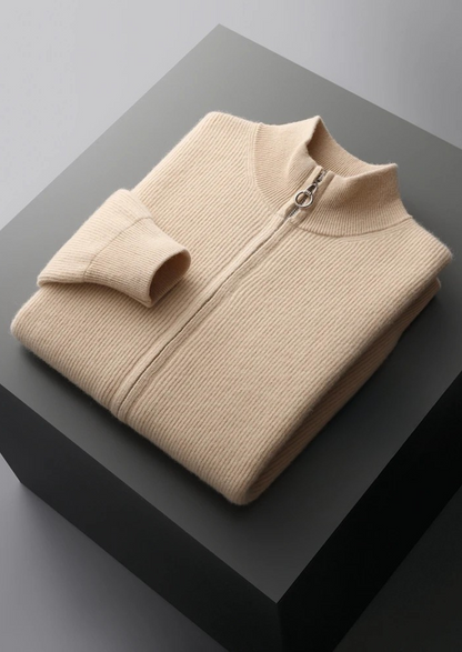 Pure Extra-Fine Merino Wool Ribbed Zip Cardigan | Apuro