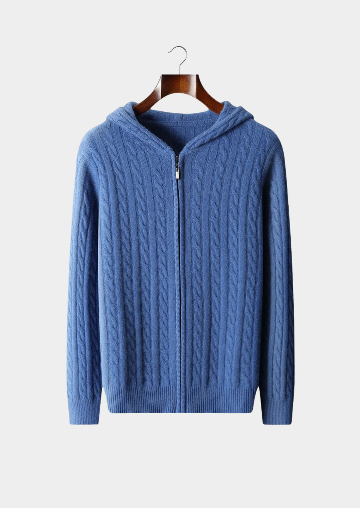 Premium Cashmere Cable Knit Zipper Hoodie | Apuro