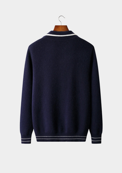 Pure Extra-Fine Merino Wool Two-Tone Polo Cardigan | Apuro