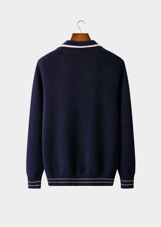 Pure Extra-Fine Merino Wool Two-Tone Polo Cardigan | Apuro