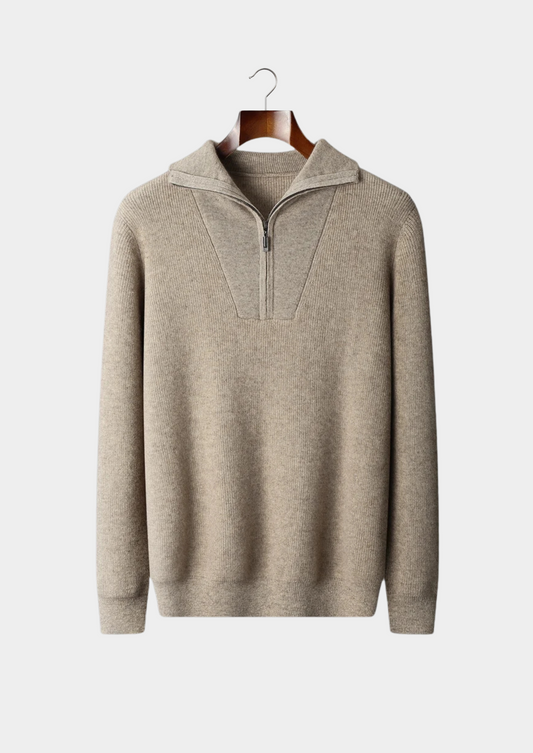 Premium Cashmere Ribbed Half-Zip Sweater | Apuro