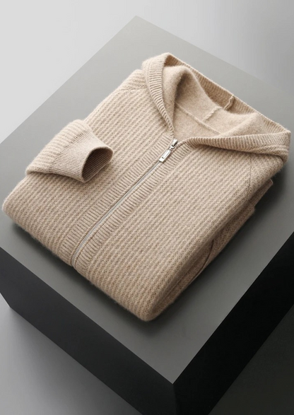 Pure Extra-Fine Merino Wool Ribbed Zipper Hoodie | Apuro