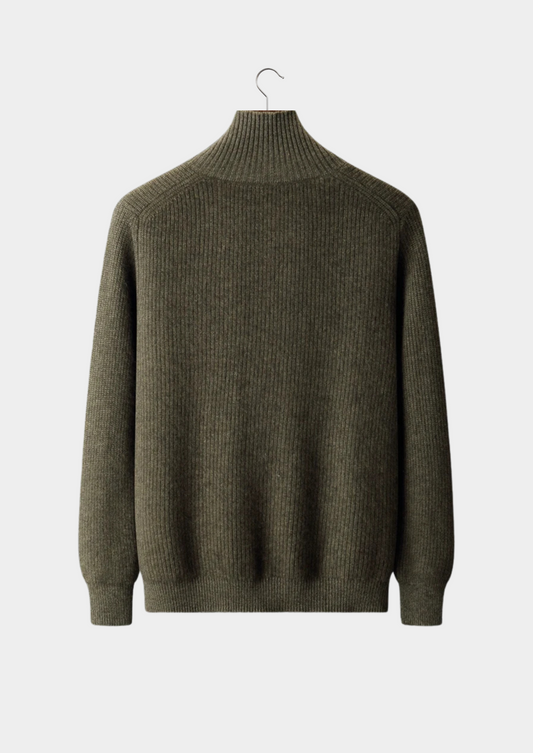 Premium Cashmere Ribbed High Collar Cardigan | Apuro
