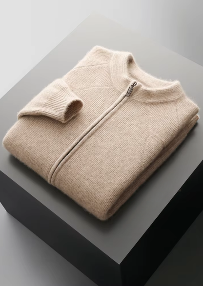 Pure Extra-Fine Merino Wool Ribbed Zip Cardigan | Apuro