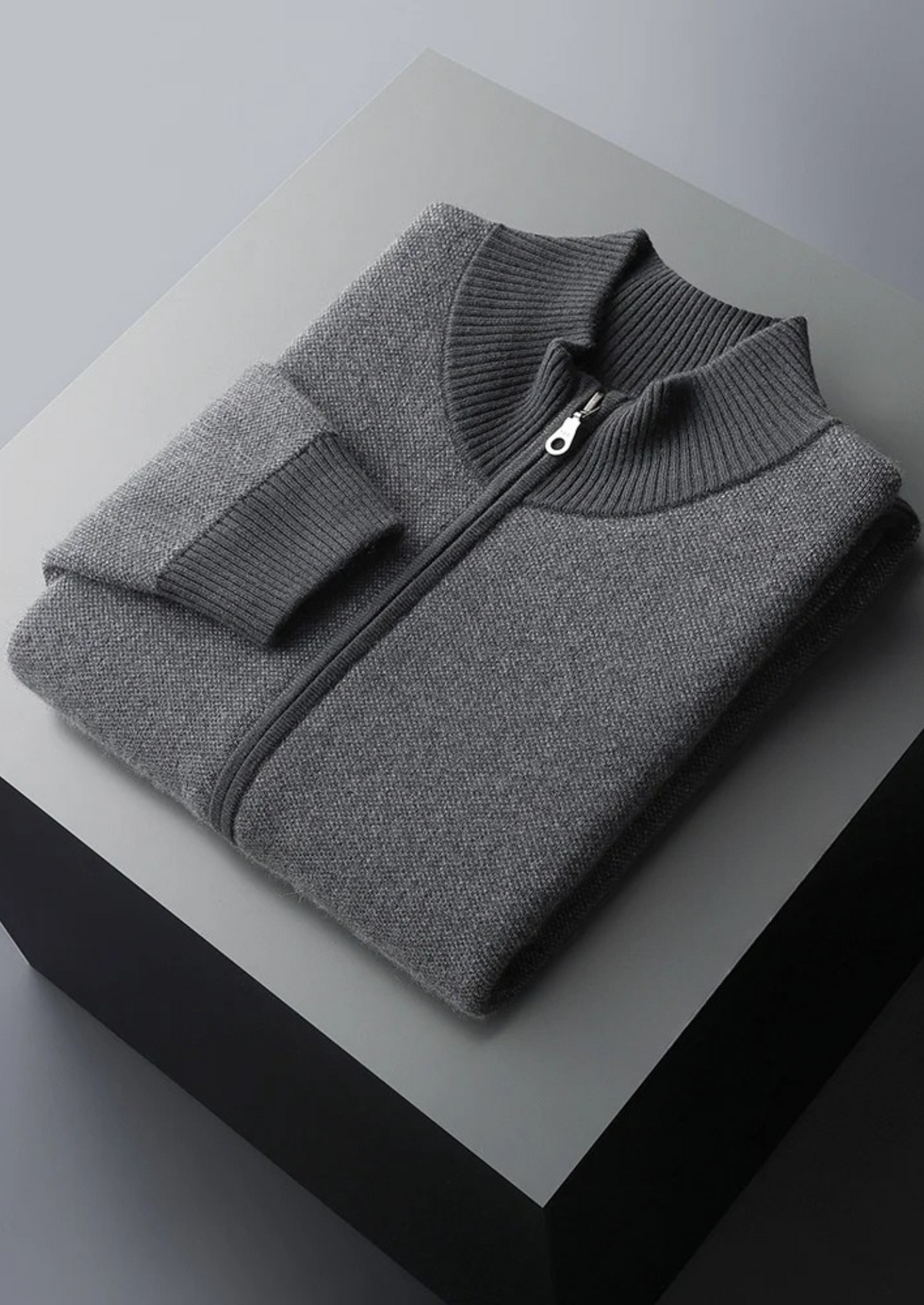 Premium Cashmere Jacquard Zip Cardigan | Apuro