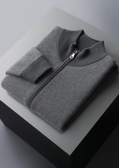 Premium Cashmere Jacquard Zip Cardigan | Apuro