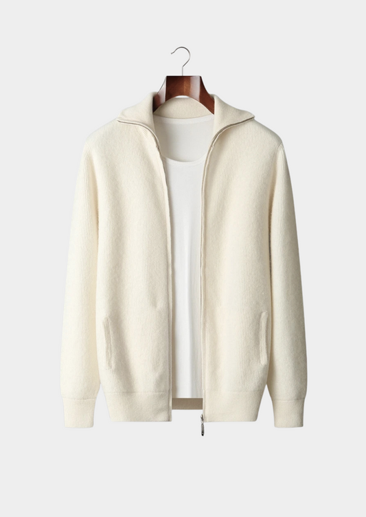 Pure Extra-Fine Merino Wool Ribbed Zipper Cardigan | Apuro
