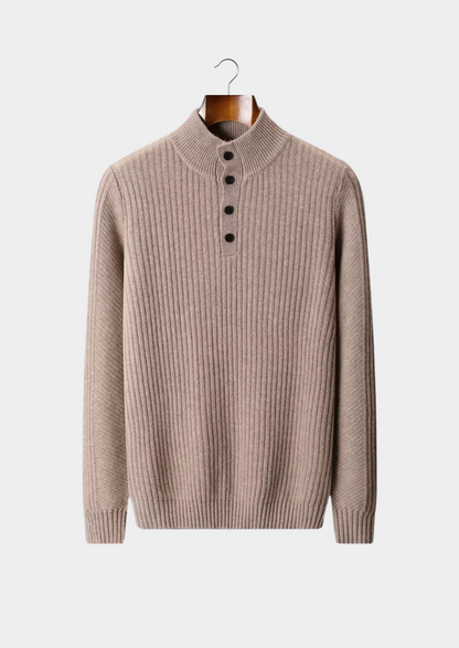 Pure Extra-Fine Merino Wool Ribbed Henley Sweater | Apuro