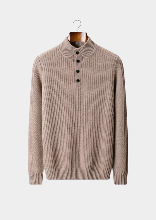 Pure Extra-Fine Merino Wool Ribbed Henley Sweater | Apuro