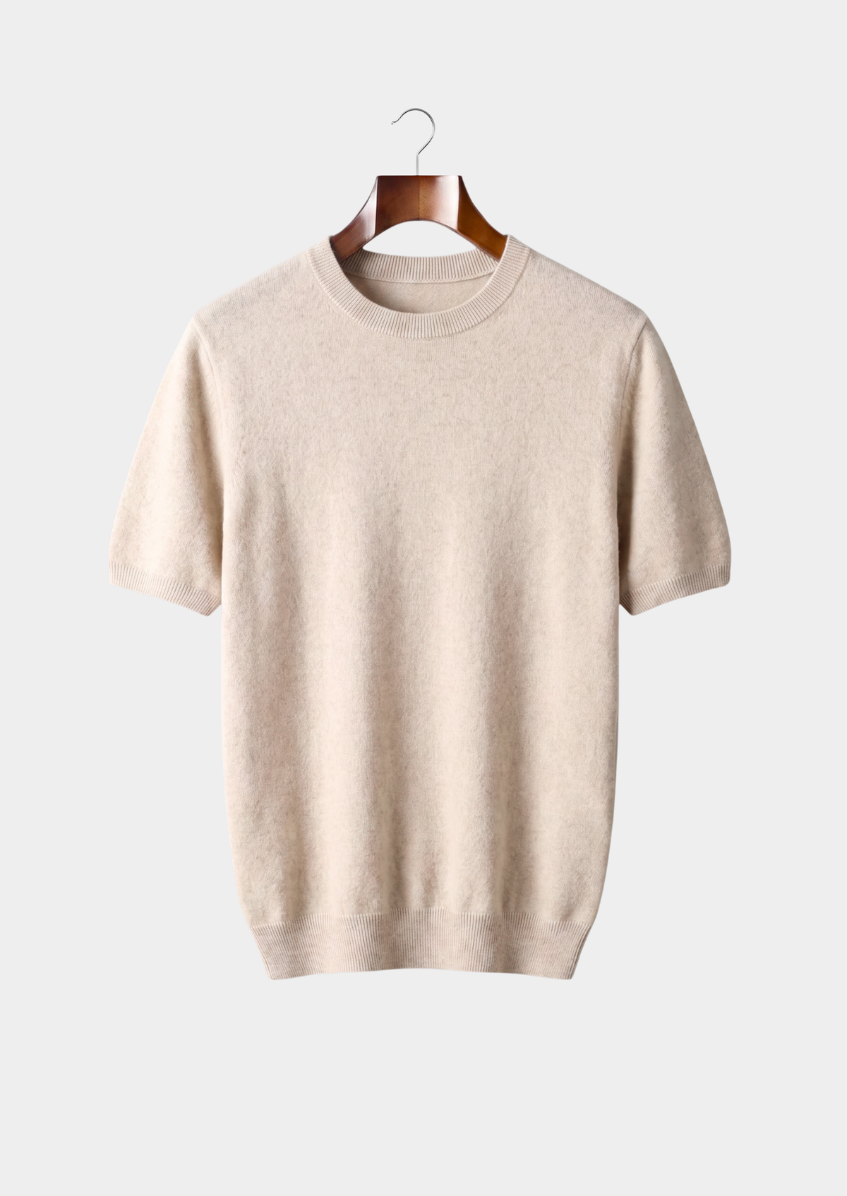 Premium Cashmere Classic Crewneck T-Shirt - Ivory Mocha | Apuro