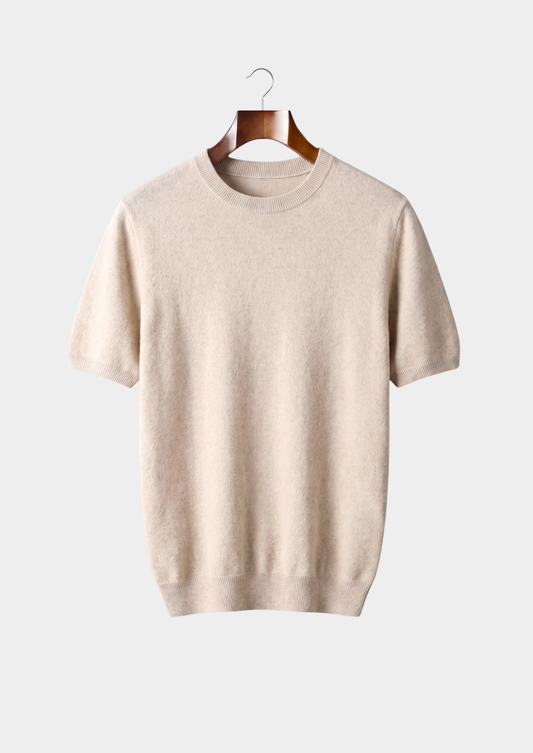Premium Cashmere Classic Crewneck T-Shirt - Ivory Mocha | Apuro
