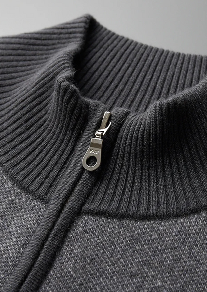 Premium Cashmere Jacquard Zip Cardigan | Apuro