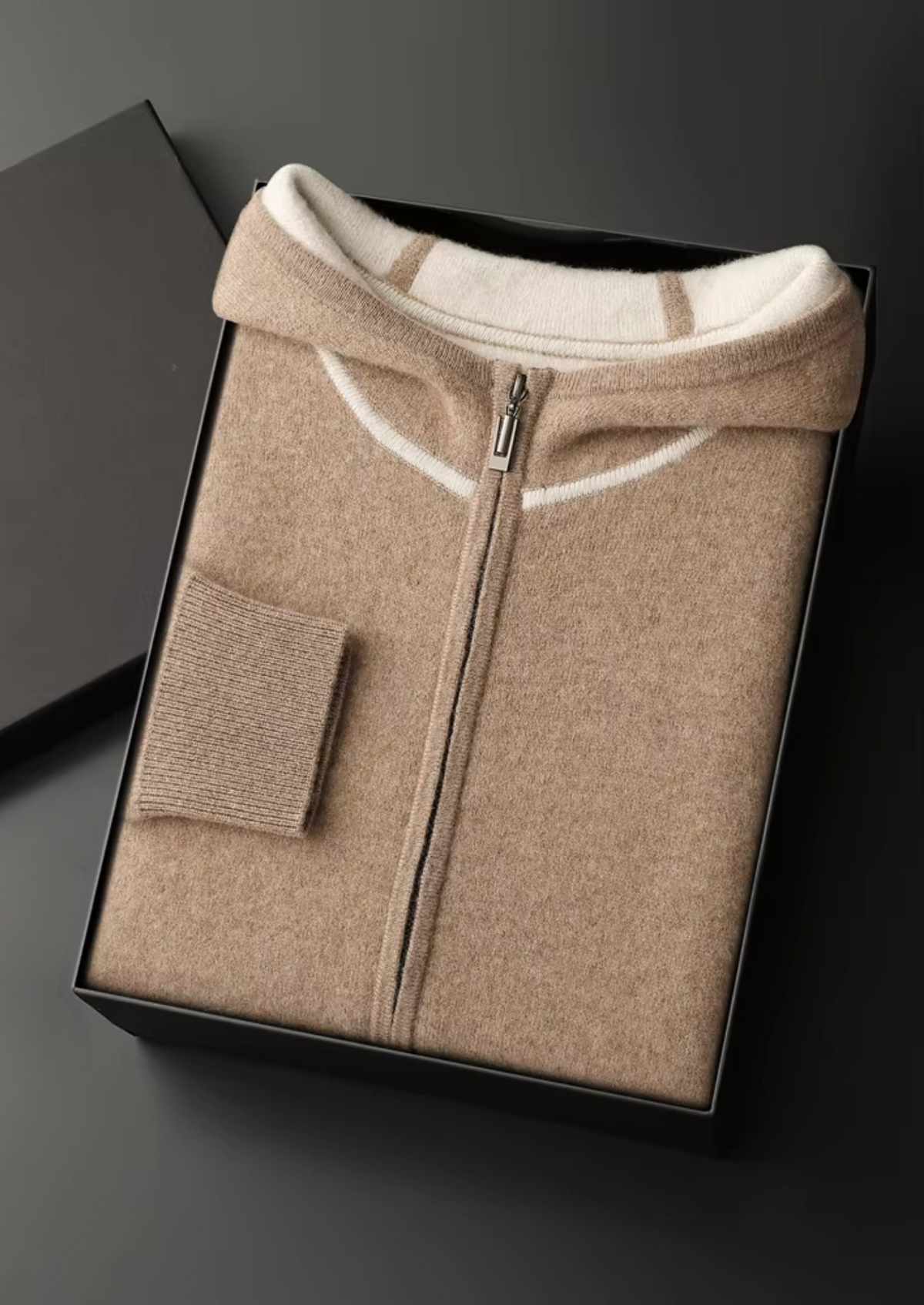 Premium Cashmere Two Tone Zipper Hoodie | Apuro