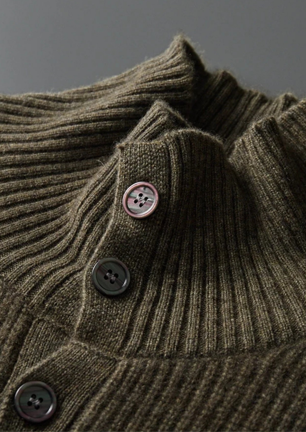 Premium Cashmere Ribbed High Collar Cardigan | Apuro