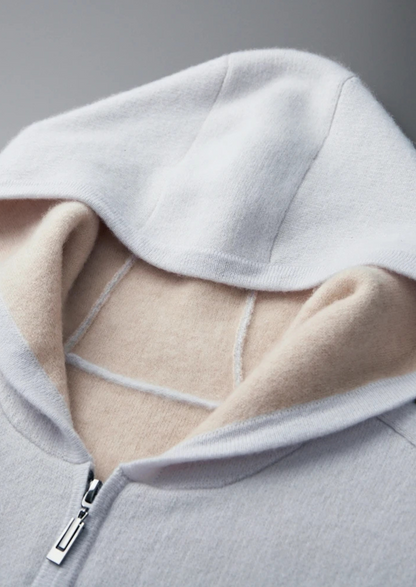 Premium Cashmere Two-Tone Zipper Hoodie | Apuro