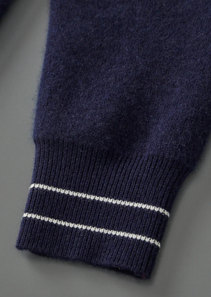 Pure Extra-Fine Merino Wool Two-Tone Polo Cardigan | Apuro