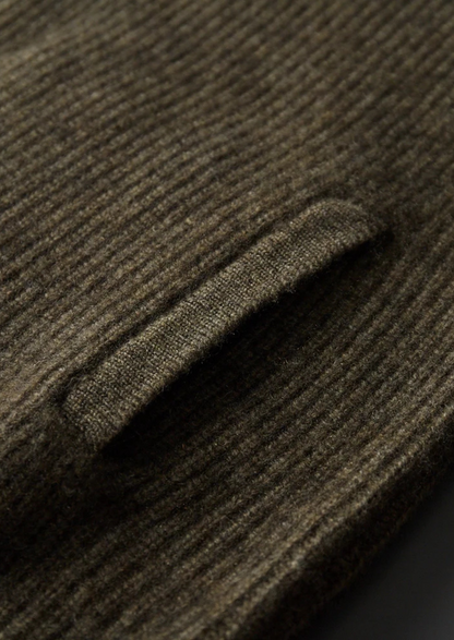 Premium Cashmere Ribbed High Collar Cardigan | Apuro