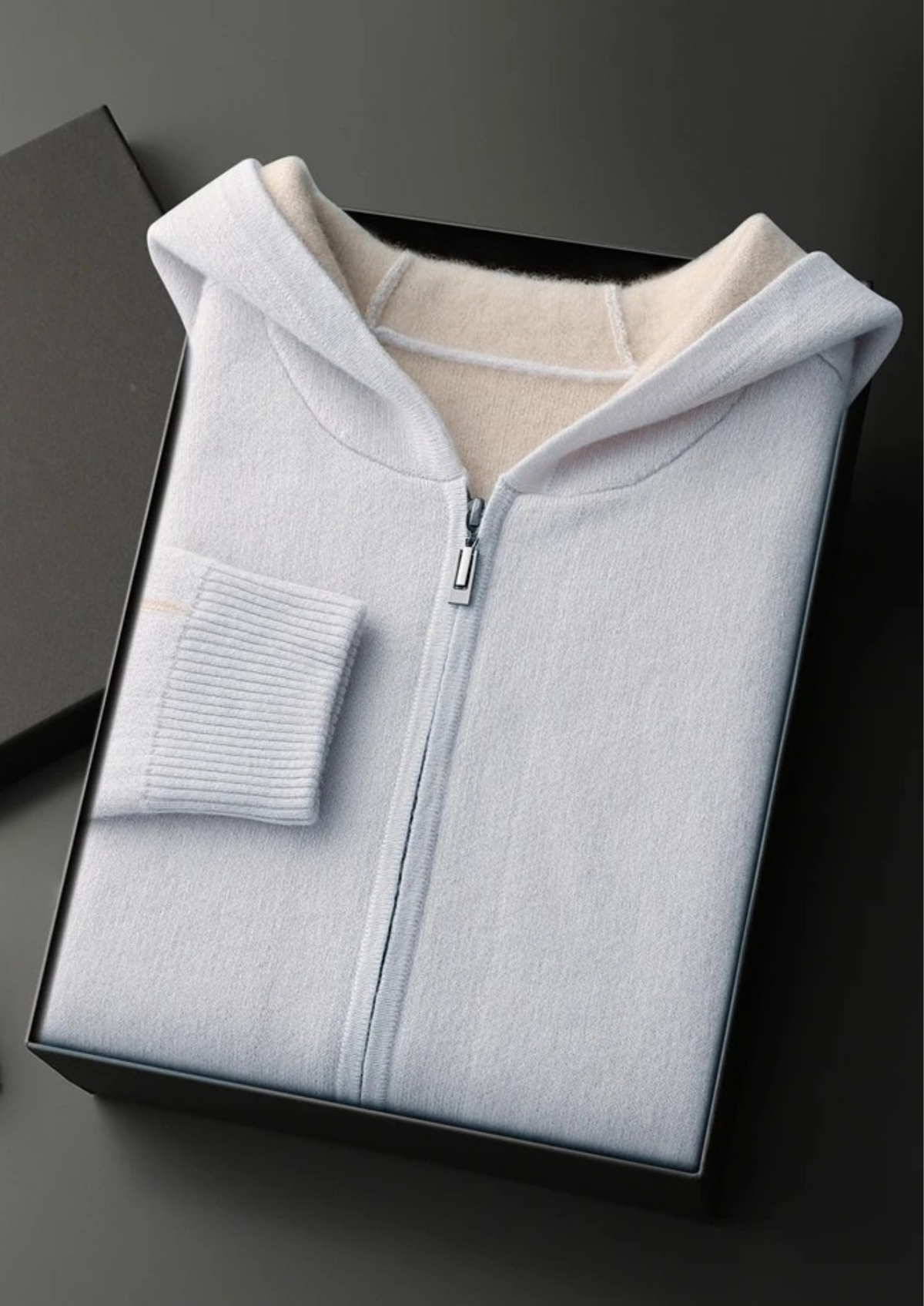 Premium Cashmere Two-Tone Zipper Hoodie | Apuro
