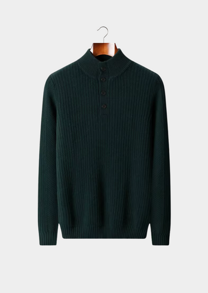 Pure Extra-Fine Merino Wool Ribbed Henley Sweater | Apuro