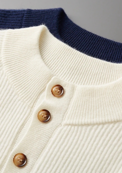 Premium Cashmere Classic Ribbed Henley Sweater | Apuro