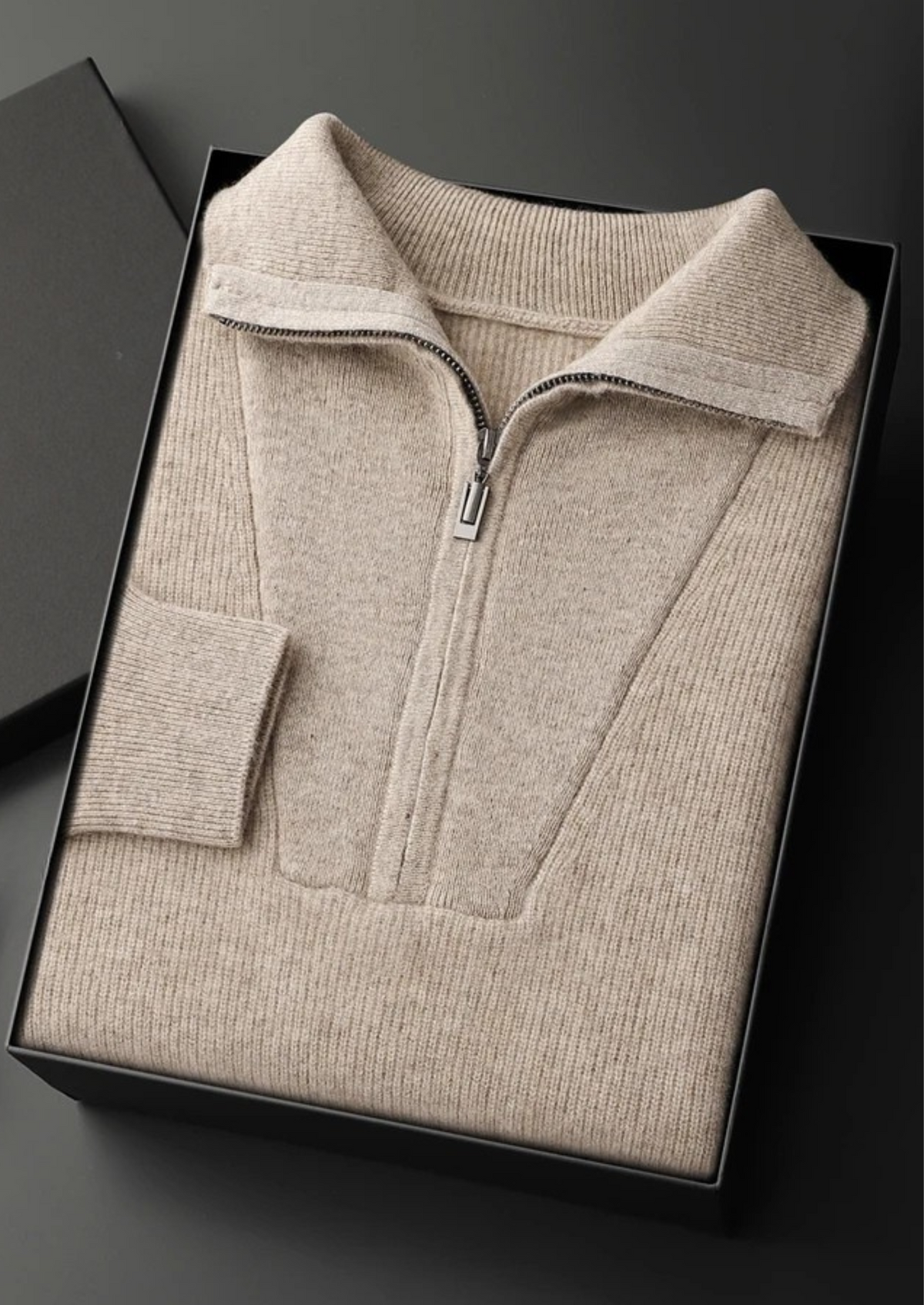Premium Cashmere Ribbed Half-Zip Sweater | Apuro