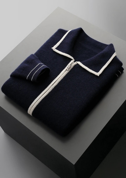 Pure Extra-Fine Merino Wool Two-Tone Polo Cardigan | Apuro