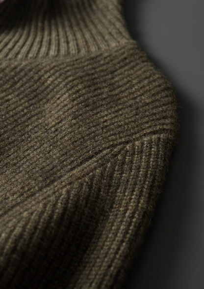 Premium Cashmere Ribbed High Collar Cardigan | Apuro