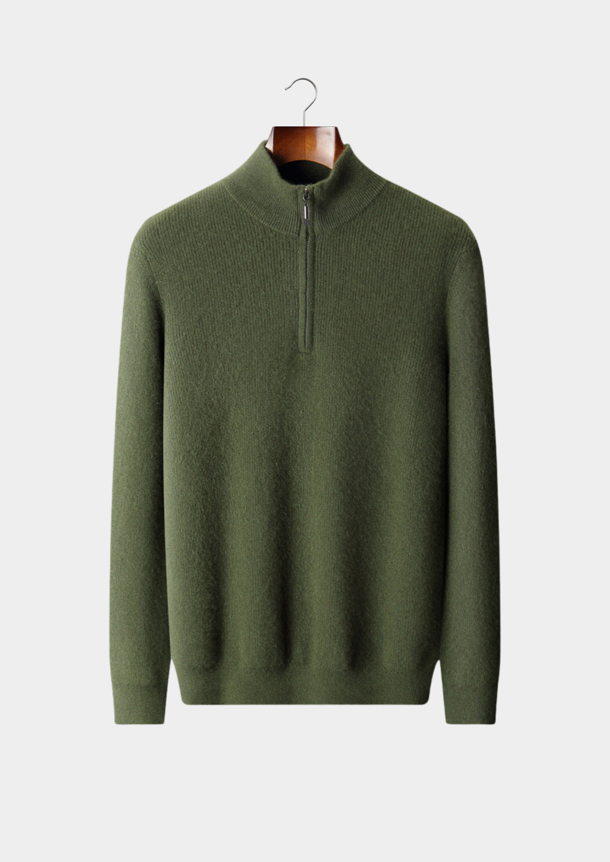 Pure Cashmere Olive Ribbed Half Zip | Apuro
