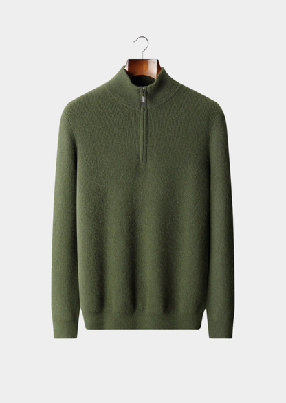 Pure Cashmere Olive Ribbed Half Zip | Apuro
