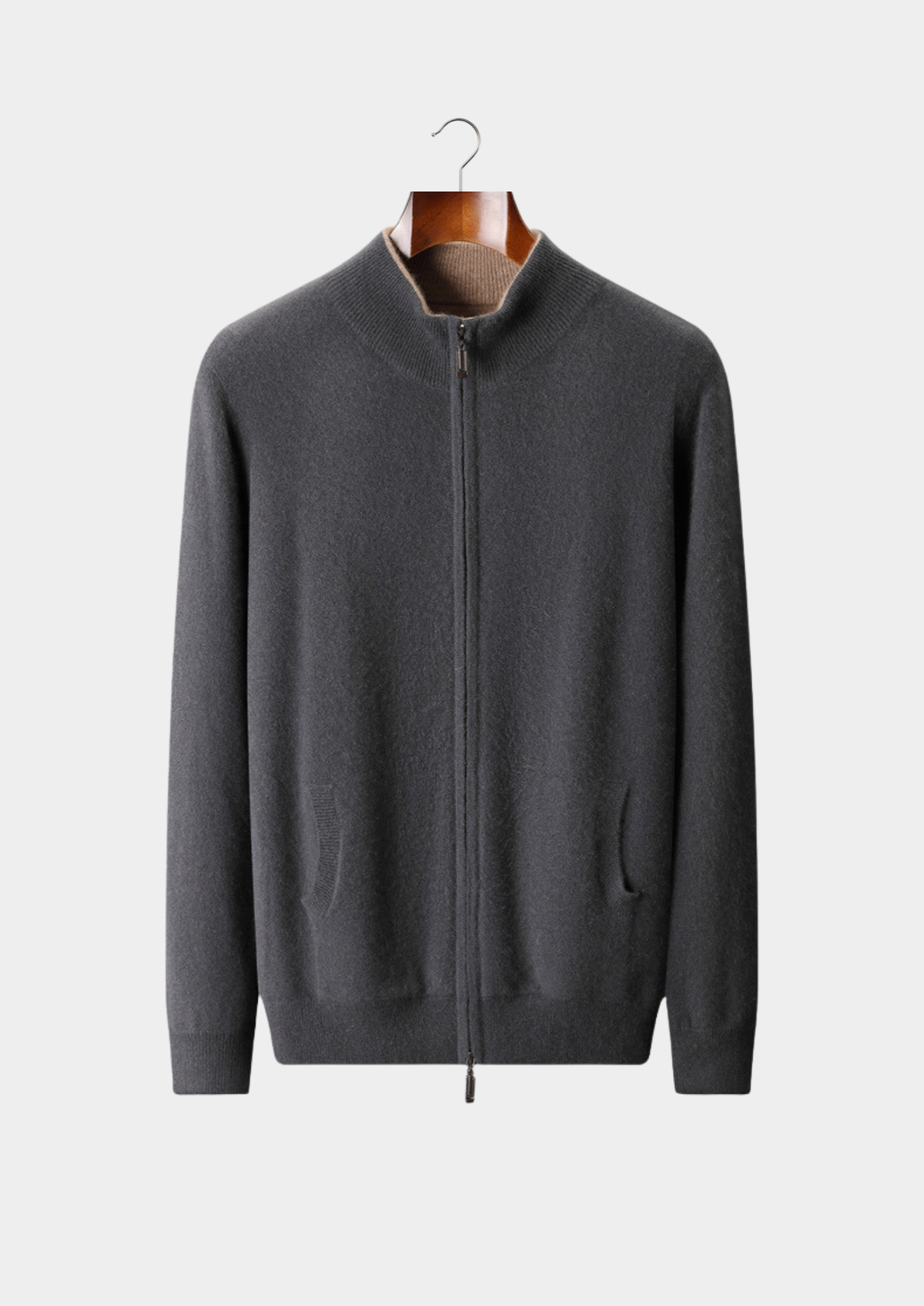 Pure Cashmere Dark Gray Dual Zip Cardigan | Apuro