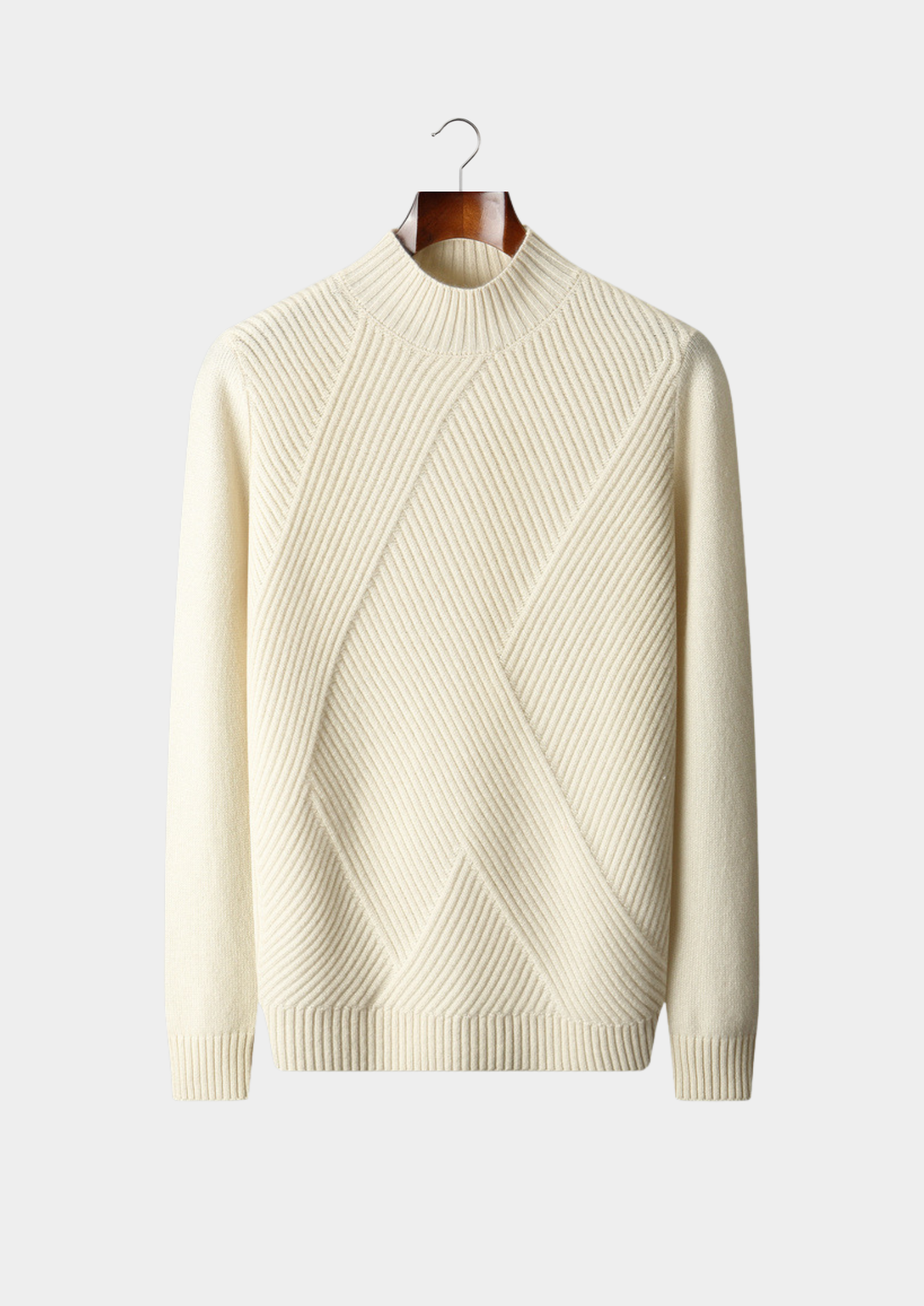 Pure Cashmere Ivory Patterned Mockneck | Apuro